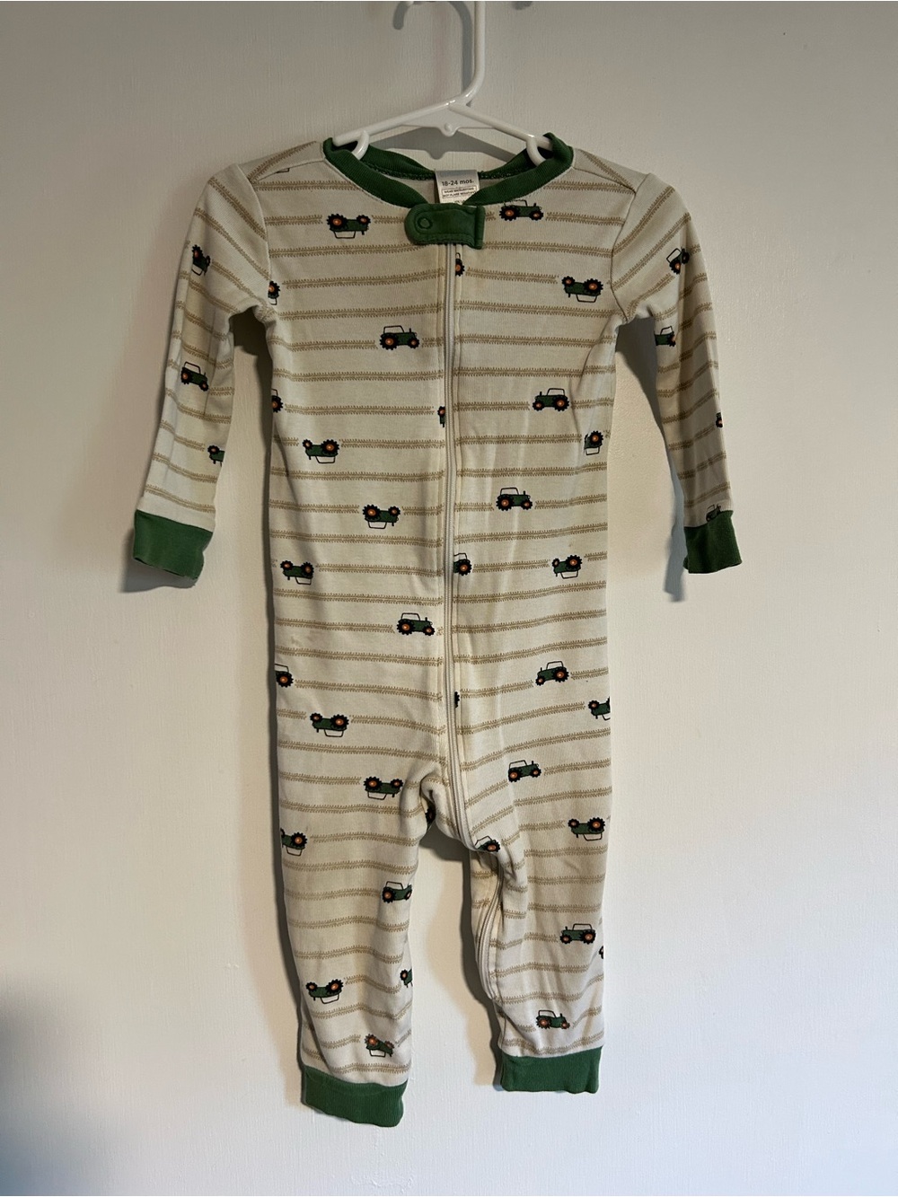 Gymboree Cream and Green Tractor Print One-Piece Bodysuit
